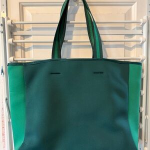 summersalt Green Two-Tone Neoprene Tote with Striped Handles